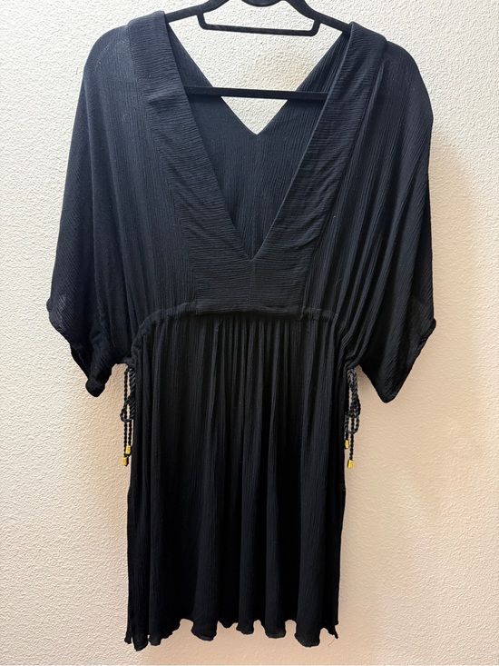 Ralph Lauren Other - Lauren Ralph Lauren Black Crinkle Gauze Kaftan Tunic Swim Cover Up Boho Tassel M